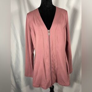 D & Co. Active V Neck Front Zip Front Jacket Activewear Long Sleeve Pink Sz M